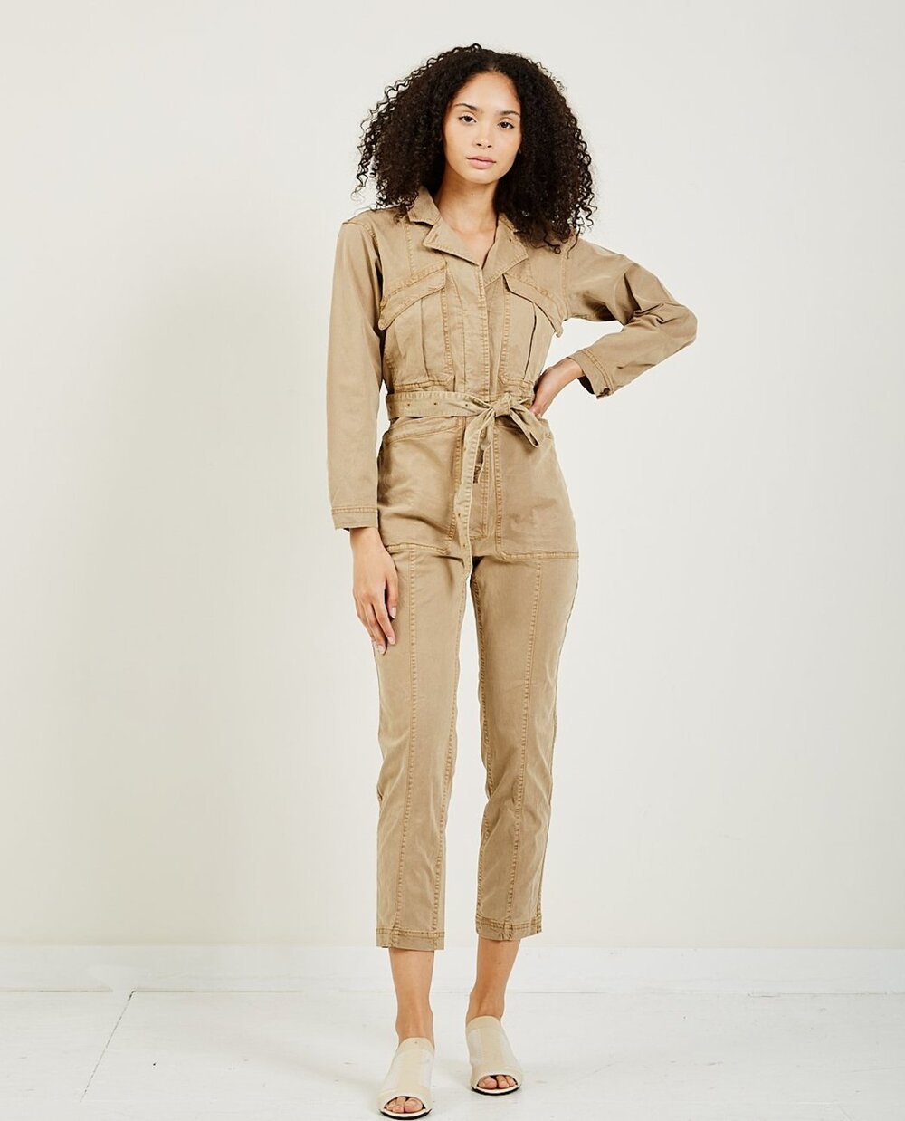 Alex Mill Expedition Distressed Washed Twill Crop Utility Jumpsuit, Khaki, Small
